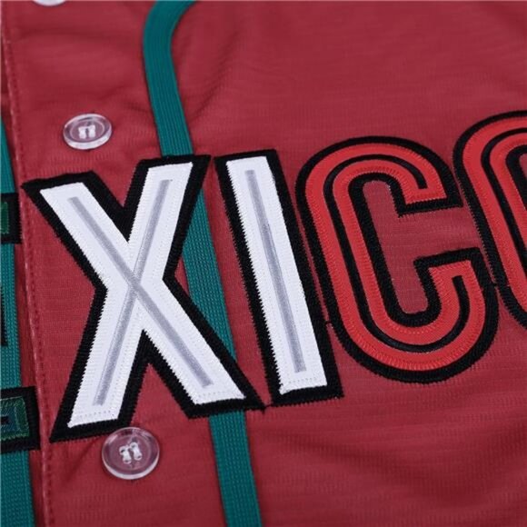 NEW Men's Mexico Red Short Sleeve Baseball Jersey with Mexican Flag Button Down - Picture 6 of 8